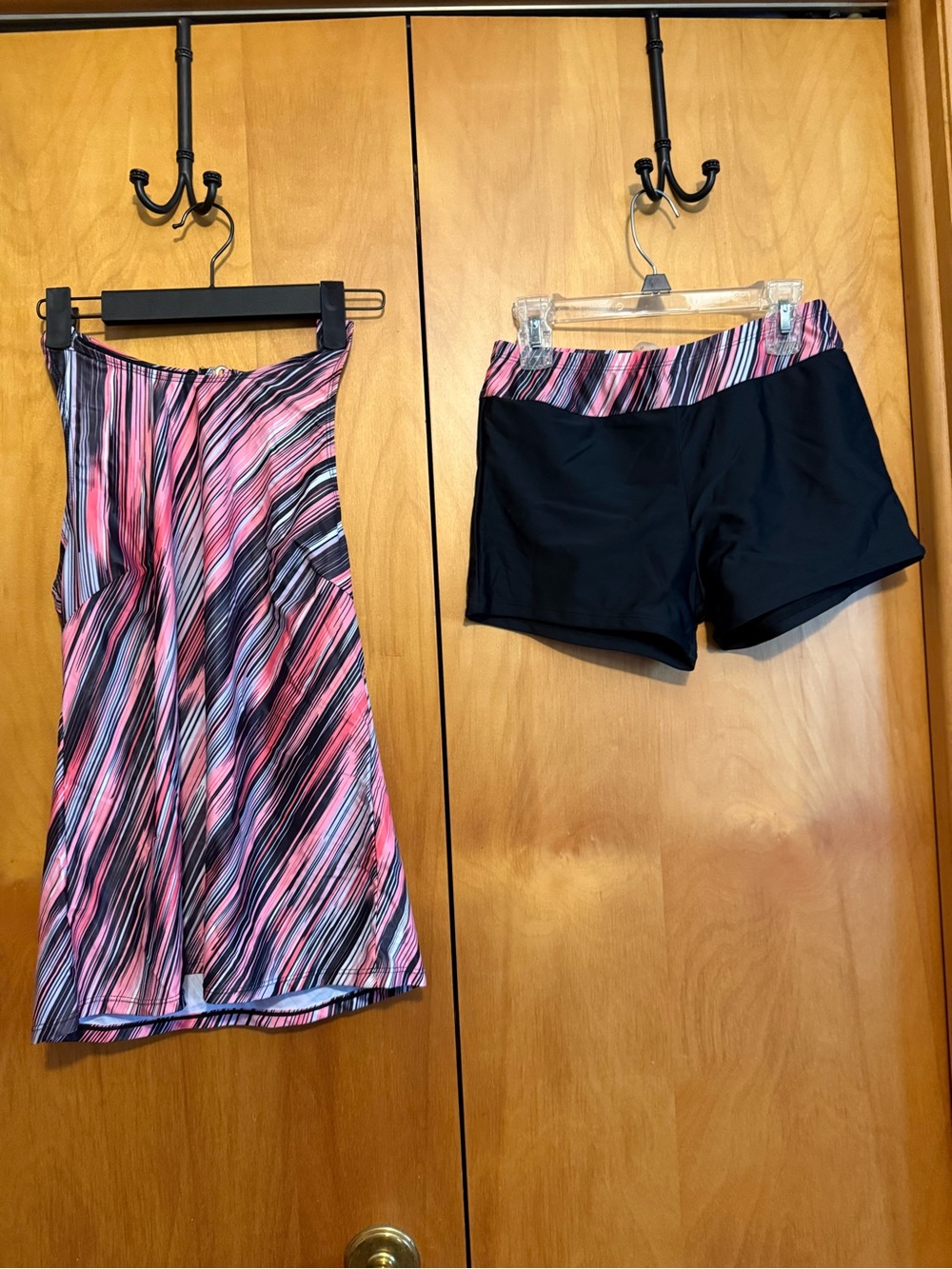 Striped Pink & Black Active Skirt with Built-In Shorts